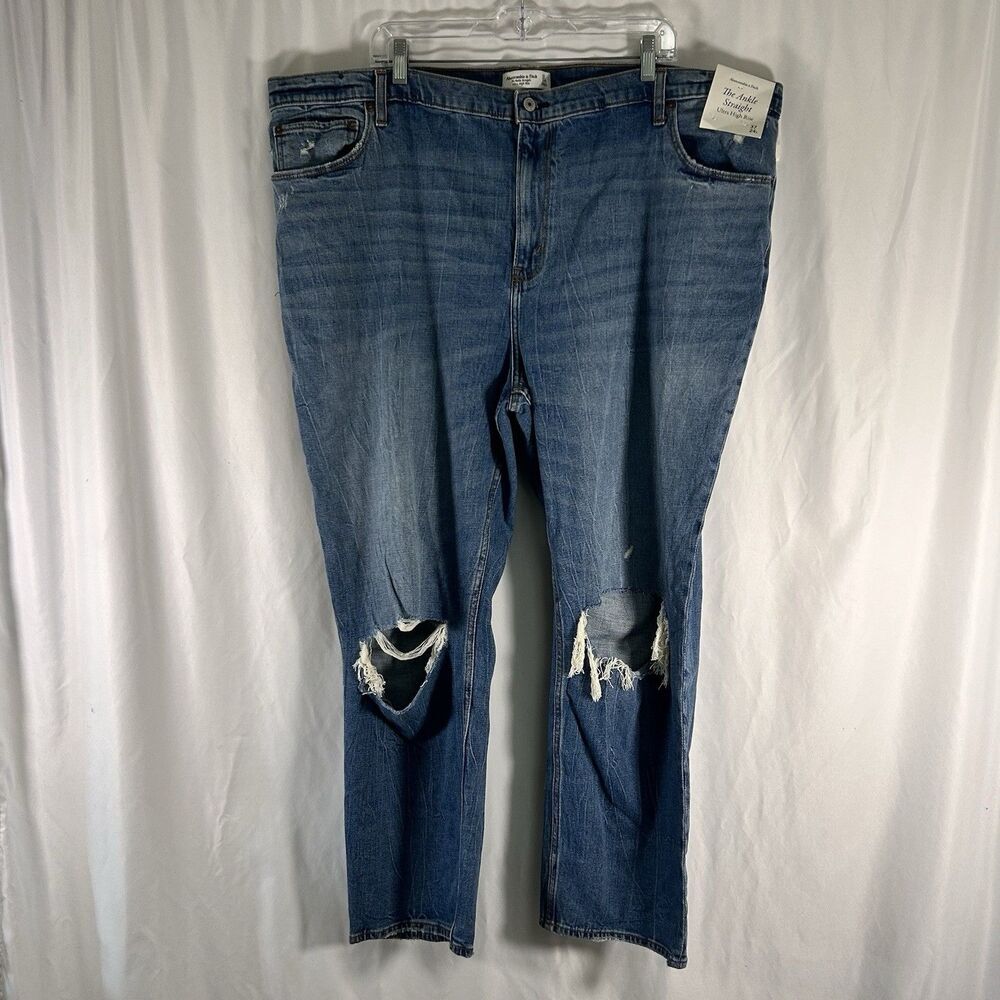 New Abercrombie The Ankle Straight Jeans Women's 37 24L Medium Wash Ultra High R